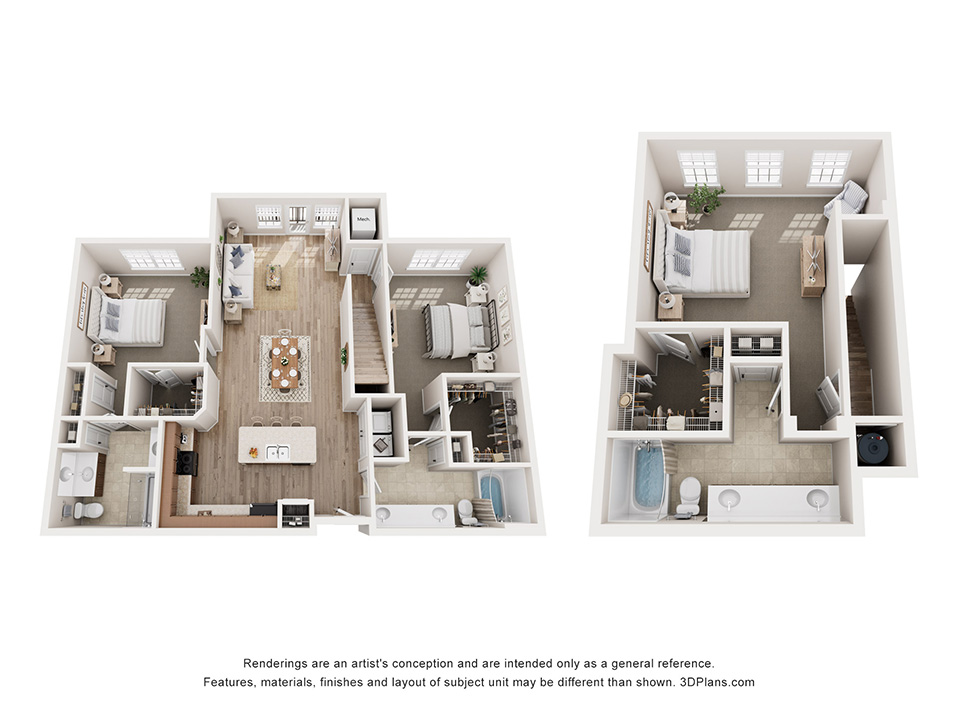 Floor plan for 3 beds, 3 baths, 1810 sqft